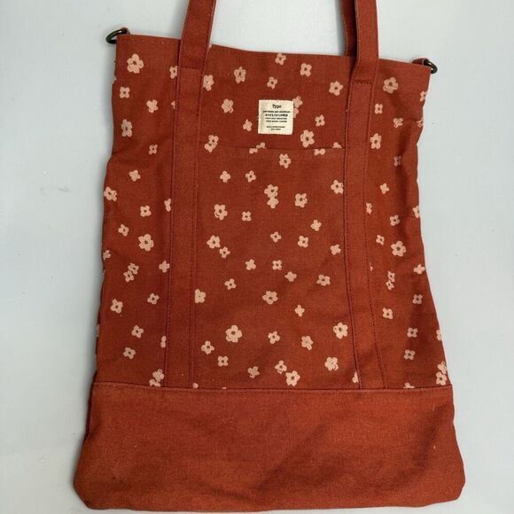 Typo Floral Canvas Tote Bag Rust Orange Adjustable Strap 16.5x13x1 EUC - Picture 9 of 16